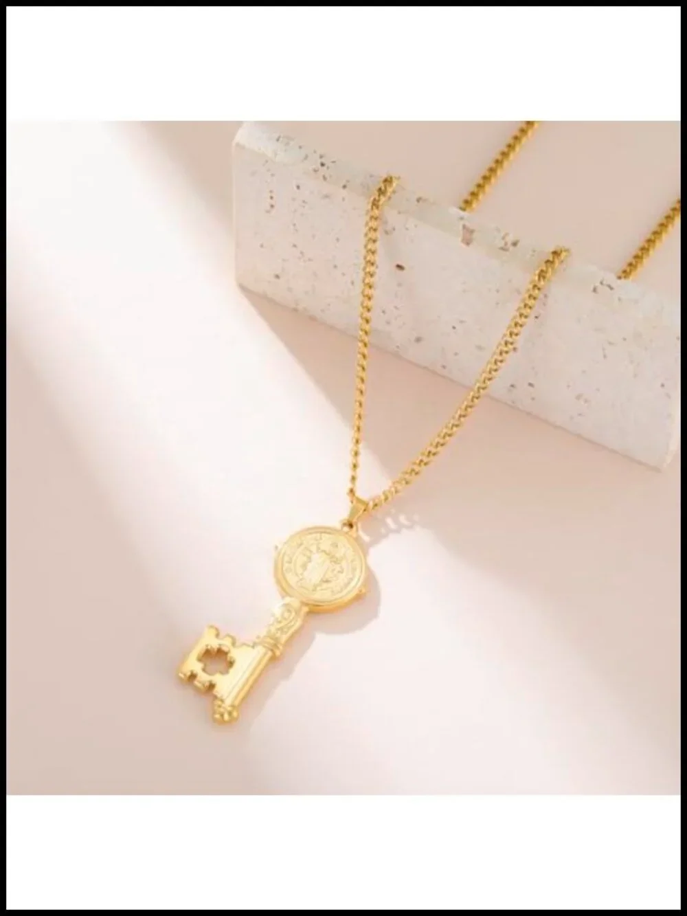 Saint Benedict Key Necklace, Stainless Steel Catholic Pendant